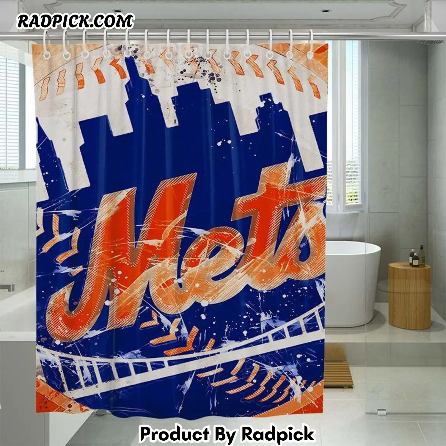 Grunge new york mets logo shower curtain set for bathroom decor gift for friends rp387842
